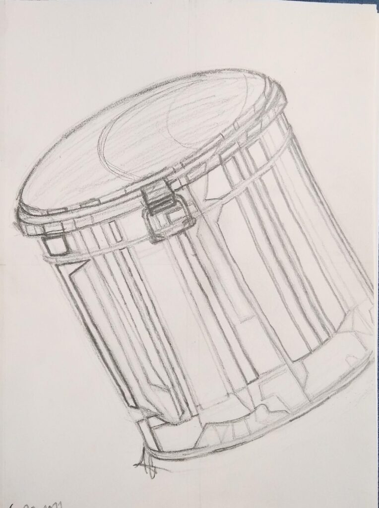 Sketch of reflections in a metal container.